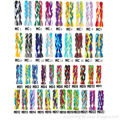Jumbo Braiding Hair Extensions Colorful Braids Hair Synthetic Fiber Yaki Texture Two Three Four Color For Kids And Women 24inch